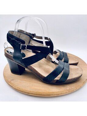 Abeo Sandals Womens 10 Black Leather Slingback Comfort Biosystem Peep